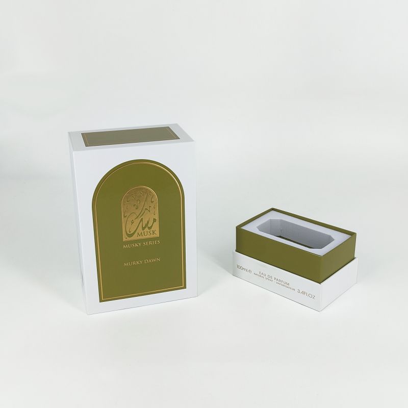Złote folia wytłaczane pudełko perfum z tacą Eva, sztywną podstawą i eleganckim projektem pokrywki HP031